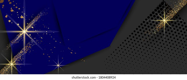 Modern festive Christmas and Happy New Year gold design on a dark background abstract shiny color golden. Vector modern dressy banner