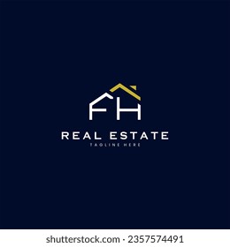 modern FH letter real estate logo in linear style with simple roof building in blue