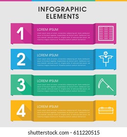 Modern field infographic template. infographic design with field icons includes field, barn, scarecrow. can be used for presentation, diagram, annual report, web design. 