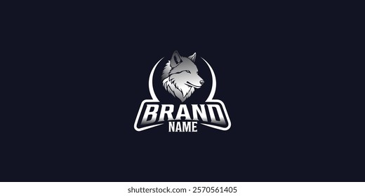 Modern Fierce Wolf Logo with Crescent Outline