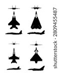 modern fighter jet silhouette collection vector set