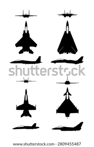 modern fighter jet silhouette collection vector set