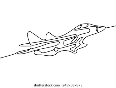 modern fighter plane in the air power vehicle one line art design