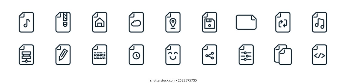 arquivos modernos e documentos ícone pack. perfeito para projetos de iu linear com codificação vetorial, cópia, opções, compartilhar, sorriso, tempo, codificação e mais ícones para aplicativos móveis e web.