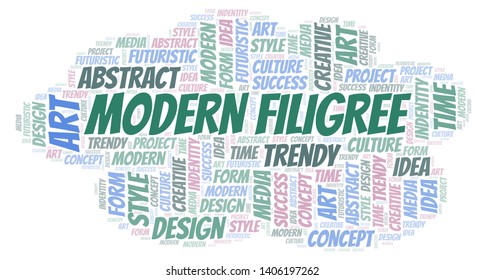 Modern Filigree word cloud. Wordcloud made with text only.
