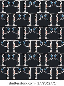 Modern fill-in with geometric abstract in "P" letter shape silhouette alphabet seamless pattern in vector EPS10, Design for fashion ,fabric,web, wallpaper ,wrapping and all prints on navy blue