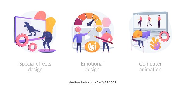 Modern filmmaking technology. Psychology of positive client feedback. Special effects design, emotional design, computer animation metaphors. Vector isolated concept metaphor illustrations