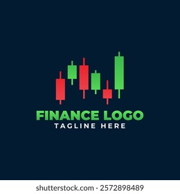 Modern Finance Logo Design with Green and Red Candlestick Chart for Trading, Investment, Stock Market, and Business Branding Concepts