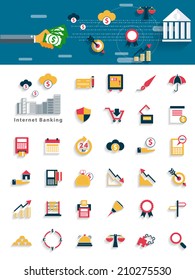 Modern Finance and money icon concepts in flat design for web, mobile applications, seo optimizations, business, social networks, e-commerce,planning and teamwork 