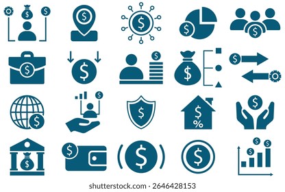 Modernes Finanz- und Zahlungs-Symbol-Set - Line und Solid Style Vector Collection für Web- und Mobile-Apps