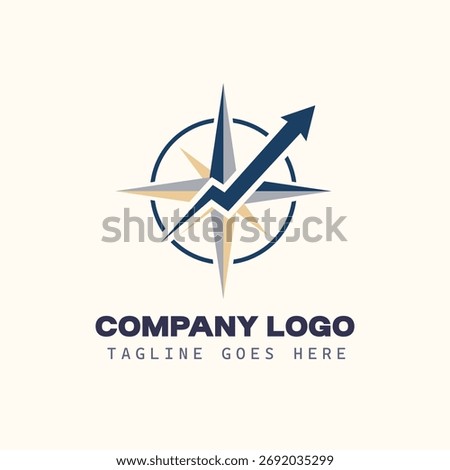  Modern financial consulting logo with compass rose and rising arrow in geometric style