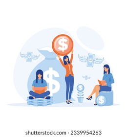 modern financial education, female student with money around them, flat vector modern illustration