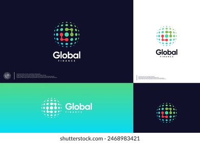 modern financial technology, global tech, economic development, logo design illustration.
