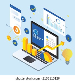 Modern financial - trading analysis isometric 3d vector illustration concept for banner, website, illustration, landing page, flyer, etc.