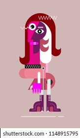 Modern fine art Portrait of a Woman vector illustration. Flat style image isolated on a grey background.