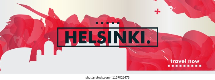 Modern Finland Helsinki skyline abstract gradient website banner art. Travel guide cover city vector illustration