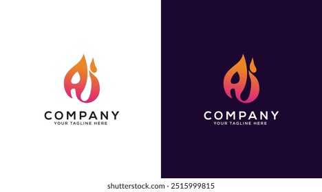 Icono moderno del logotipo de la IA del fuego. Inteligencia Artificial logo diseño Vector Plantilla