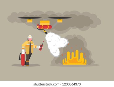 Modern fire extinguishing, fire extinguisher, extinguishing fires, fire control is controlled by a dron