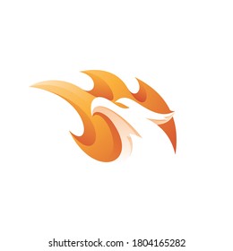 Modern Fire Flame and Bird Head in Negative Space, Phoenix Mascot Logo Symbol with 3D Gradient Color Style