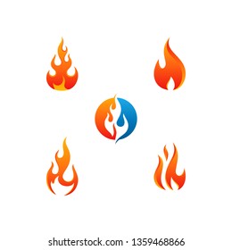 Modern Fire Flame Icon Logo Sets collection vector with hot color