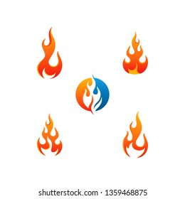 Modern Fire Flame Icon Logo Sets collection vector with hot color