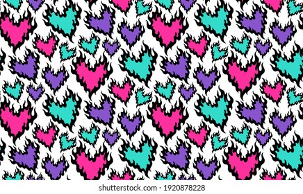 Modern fire heart colorful seamless pattern 