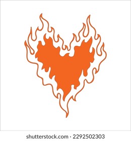 Ilustración moderna del vector del corazón del fuego en colores naranja