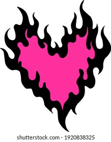 Modern fire heart vector illustrstion in pink and black colors