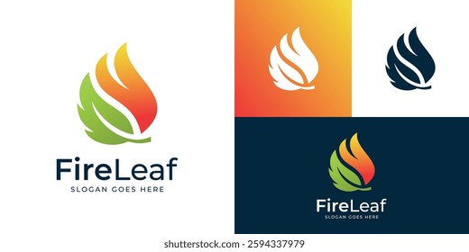 Modern fire leaf logo template. Nature Gas logo design vector illustration.