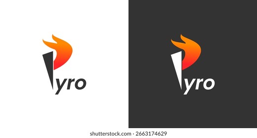 Logotipo de fogo moderno com gradiente de chama e texto, letra do logotipo P