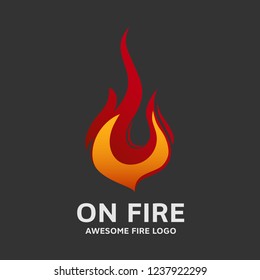 Modern fire logo template. Flame icon in black background