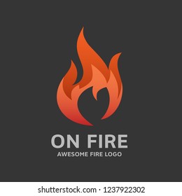 Modern fire logo template. Flame icon in black background