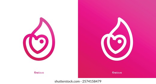 Modern Fire Love Logo. Love and Fire Graphic Icons. Heart Fire Logo Design Template.