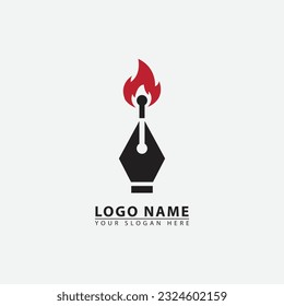 modern fire pen logo icon. Abstract vector graphics simple elegant flat illustration style.