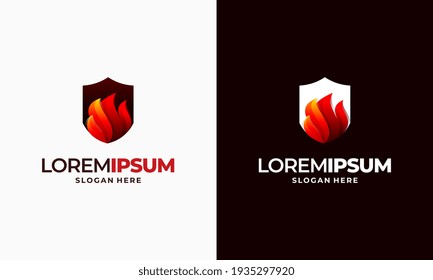 Modern Fire Shield logo template designs, Shield logo designs symbol
