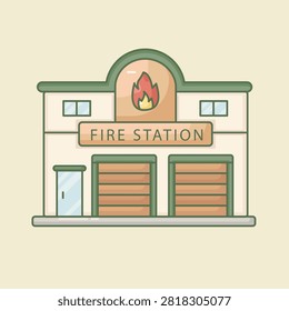 Modern fire station building in flat outline style.