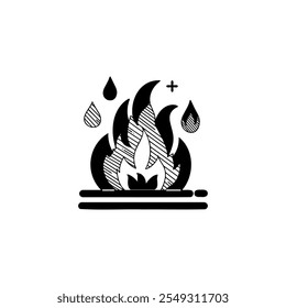 O símbolo de fogo moderno é preto, logotipo chamas em um fundo branco.