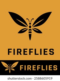 A modern firefly logo with a symmetrical design, featuring elegant wings and a minimalist style