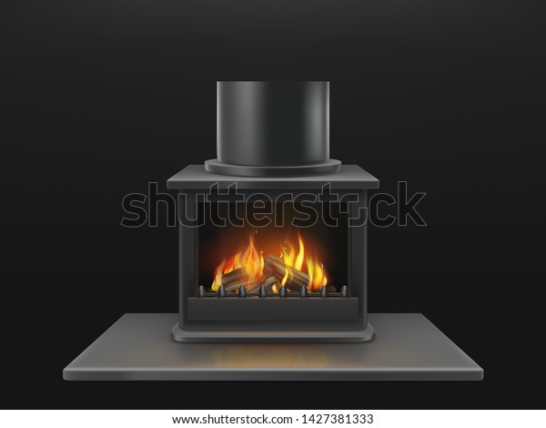 Modern Fireplace Burning Wooden Logs Flame Royalty Free Stock Image