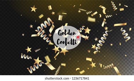 Modern Fireworks Glitter Confetti Card Background. Cool Glamour Christmas, New Year, Birthday Party Holiday Frame. Horizontal Stars Night Sky Background. Gold Fireworks Glitter Confetti