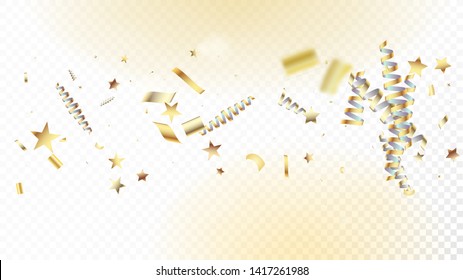 Modern Fireworks Glitter Confetti Card Background. Cool Glamour Christmas, New Year, Birthday Party Holiday Garland. Horizontal Magic Bokeh Background. Gold Fireworks Glitter Confetti