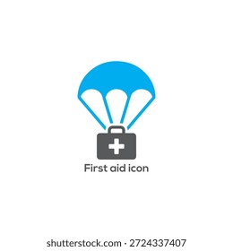 Modernes Erste-Hilfe-Icon im flachen minimalistischen Stil, medizinisches Notfallkonzept mit Fallschirmkasten, einfache Vektorgrafik für Gesundheit und Sicherheit

