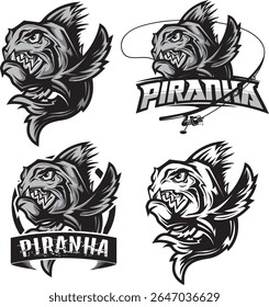 Moderno peixe predador piranha logotipo vetor
