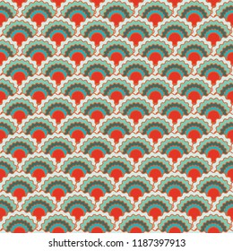 Modern fish scales squama background, vector seamless fabric pattern, tiled textile print. Classic chinese squama scales seamless arc tiles structure. Mermaid skin pattern.
