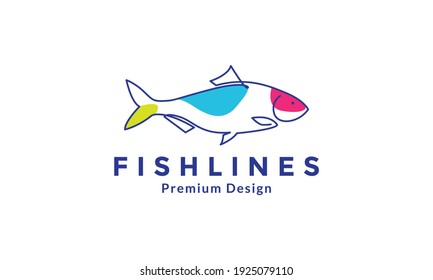 modern fish swim lines art colorful logo design vector symbol icon illustration