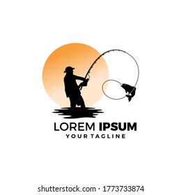 Modern fishing logo. Logo for fisherman. fish on a fishing hook illustration. fish on the rod illustration.