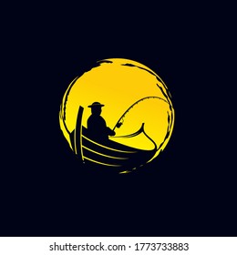 Modern fishing logo. Logo for fisherman. fish on a fishing hook illustration. fish on the rod illustration.