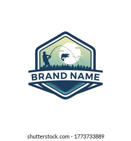 Modern fishing logo. Logo for fisherman. fish on a fishing hook illustration. fish on the rod illustration.