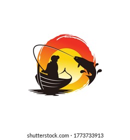 Modern fishing logo. Logo for fisherman. fish on a fishing hook illustration. fish on the rod illustration.