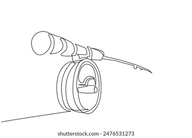 modern fishing rod angler object one line art design vector